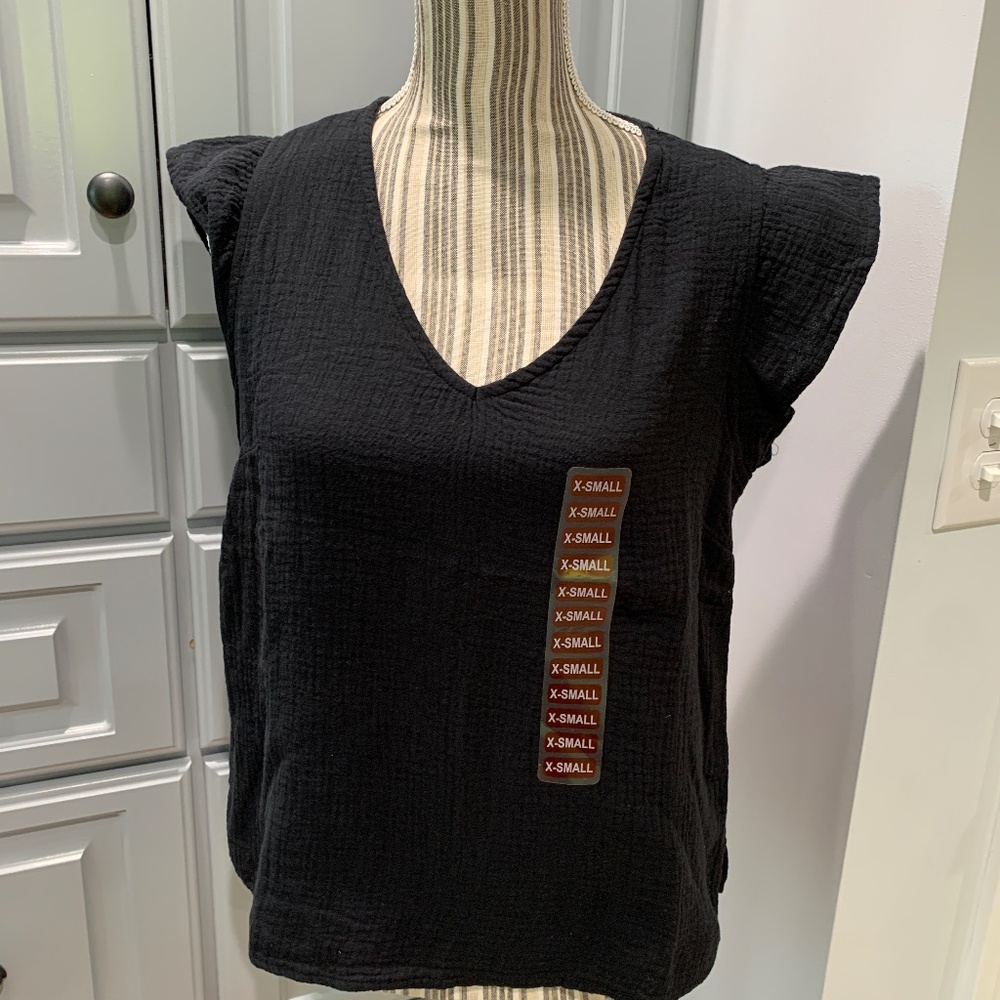 Three Dots Double Gauze Top, Black, Various Sizes, NWT